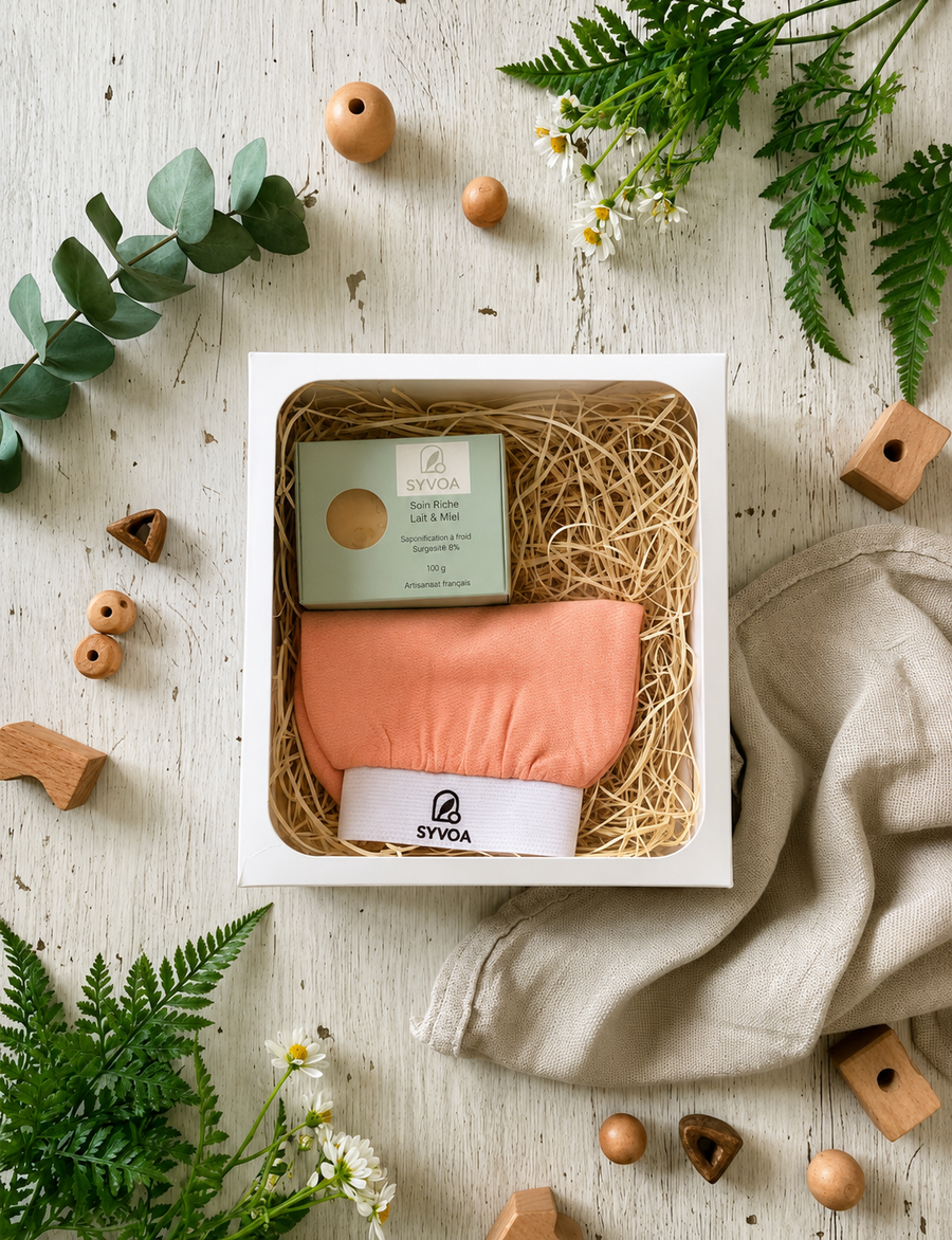 Coffret Cadeaux Syvoa- Savons Artisanaux & Gant Exfoliant
